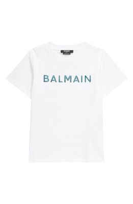 Balmain Kids' Shiny Logo Appliqué T-Shirt in 100Tu White