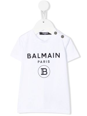 Balmain Kids shoulder-button logo-print T-shirt - White