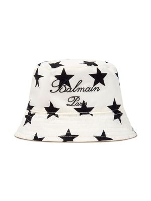 Balmain Kids star-print cotton bucket hat - White