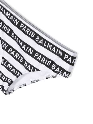Balmain Kids striped logo-print bikini - White