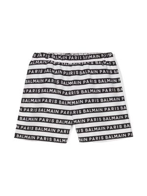 Balmain Kids striped logo-print swim shorts - Black