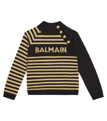 Balmain Kids Striped logo wool-blend sweater