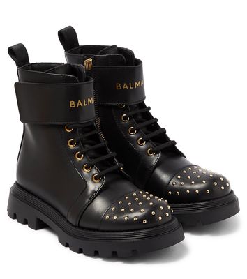 Balmain Kids Stud-embellished leather boots