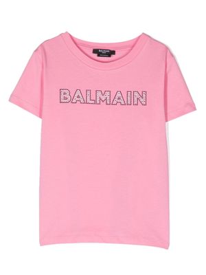 Balmain Kids Stud-embellished logo cotton T-shirt - Pink