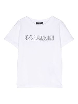 Balmain Kids Stud-embellished logo cotton T-shirt - White