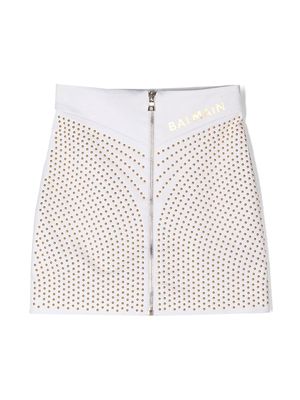 Balmain Kids stud-embellished zip-up skirt - White