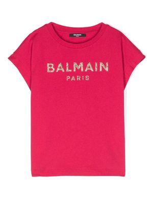 Balmain Kids studded-logo cotton T-shirt - Pink