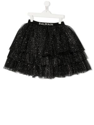 Balmain Kids TEEN crystal-embellished tiered tutu skirt - Black