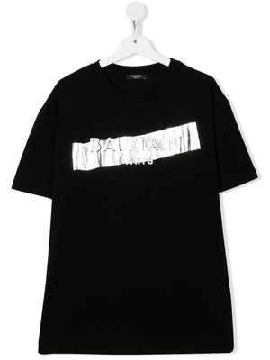 Balmain Kids TEEN foiled-logo cotton T-shirt - Black