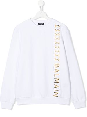 Balmain Kids TEEN gold-tone logo-print sweatshirt - White