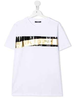 Balmain Kids TEEN gold-tone logo-print T-shirt - White