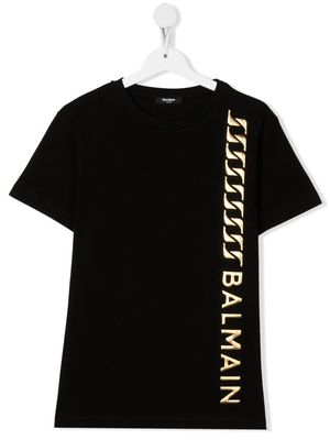 Balmain Kids TEEN gold-tone logo T-shirt - Black