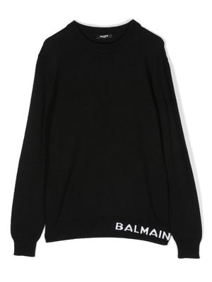 Balmain Kids TEEN intarsia-logo jumper - Black