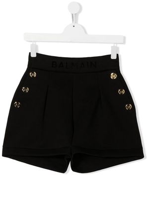 Balmain Kids TEEN logo-print buttoned tailored shorts - Black