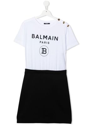 Balmain Kids TEEN logo print cotton dress - White