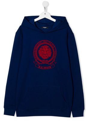 Balmain Kids TEEN logo-print cotton hoodie - Blue