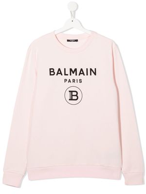 Balmain Kids TEEN logo-print crew-neck sweatshirt - Pink