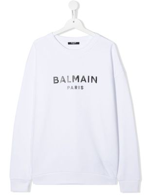 Balmain Kids TEEN logo-print crew-neck sweatshirt - White