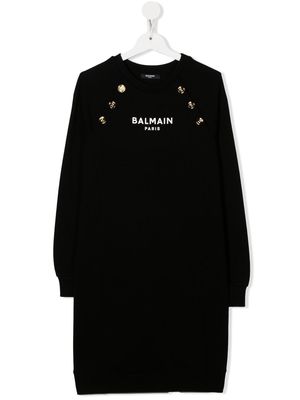 Balmain Kids TEEN logo-print long-sleeve sweatshirt dress - Black