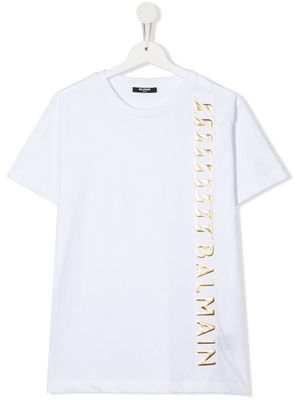 Balmain Kids TEEN metallic-logo cotton T-shirt - White