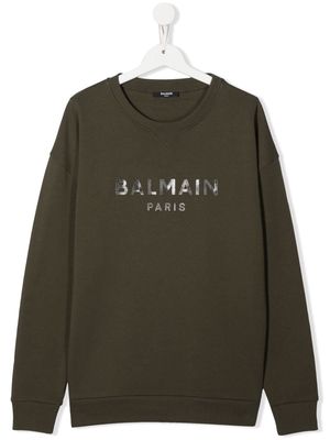 Balmain Kids TEEN metallic-logo crew-neck sweatshirt - Green