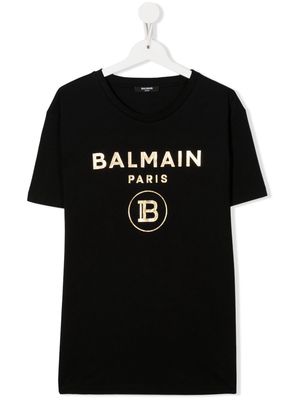 Balmain Kids TEEN metallic-logo T-shirt - Black