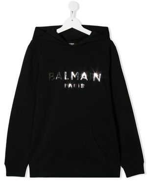 Balmain Kids TEEN mirrored logo hoodie - Black