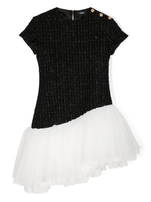 Balmain Kids tiered-skirt tweed dress - Black