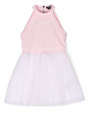 Balmain Kids tulle-skirt logo halterneck dress - Pink