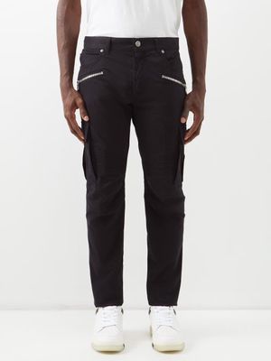 Balmain - Knee-panel Zip-pocket Cotton-blend Trousers - Mens - Black