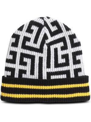 Balmain knitted monogram beanie hat - Black