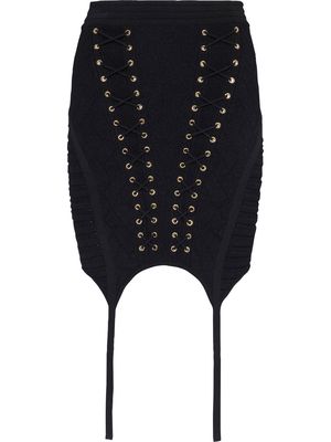 Balmain lace-up detailed knit skirt - Black