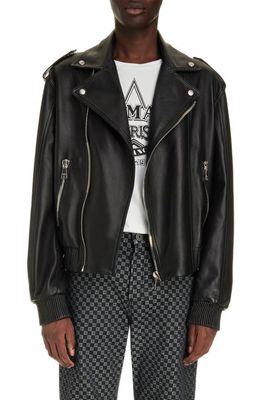 Balmain Lambskin Leather Moto Jacket in Black