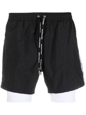 Balmain layered logo-tape shorts - Black