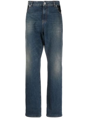 Balmain leather-pocket straight-leg jeans - Blue