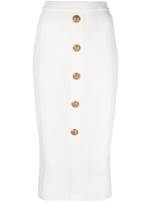 Balmain lion-head-buttons ribbed skirt - White