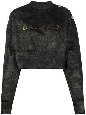Balmain logo-appliqué cropped sweatshirt - Black