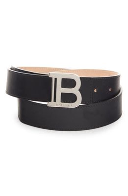 Balmain Logo Buckle Calfskin Leather Belt in Black
