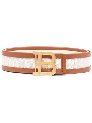 Balmain logo-buckle leather belt - Neutrals