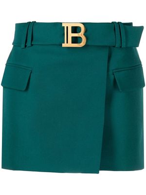 Balmain logo-buckle mini skirt - Green