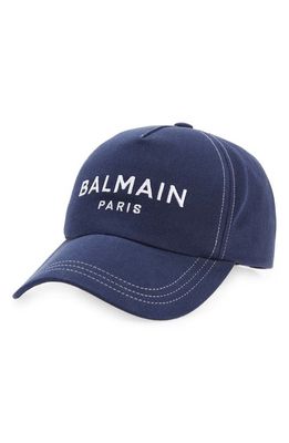 Balmain Logo Cotton Baseball Cap in 6Ah Bleu Marine