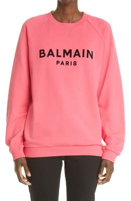 Balmain Logo Cotton Sweatshirt in Bright Fuchsia/Black