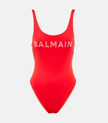 Balmain Logo crystal embellished swimsuit
