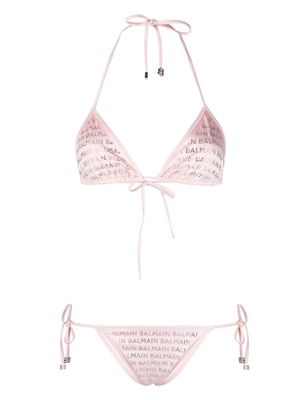 Balmain logo-embellished triangle bikini set - Pink