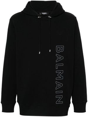 Balmain logo-embossed cotton hoodie - Black