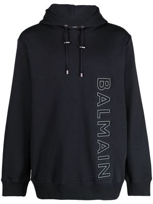 Balmain logo-embossed cotton hoodie - Blue