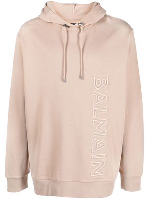 Balmain logo-embossed cotton hoodie - Neutrals