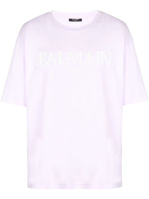 Balmain logo-embossed cotton T-shirt - Purple