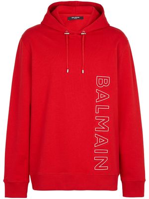 Balmain logo-embossed long-sleeved hoodie - Red