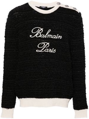 Balmain logo-embroidered bouclé jumper - Black